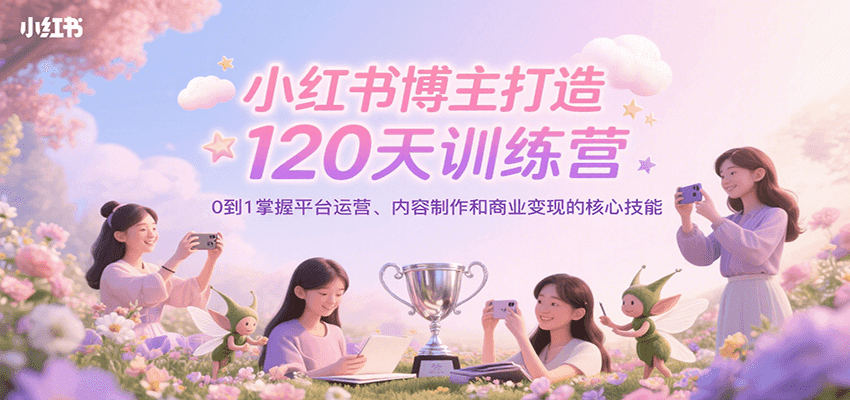 小红书博主打造120天训练营，0到1掌握平台运营、内容制作和商业变现-米创网