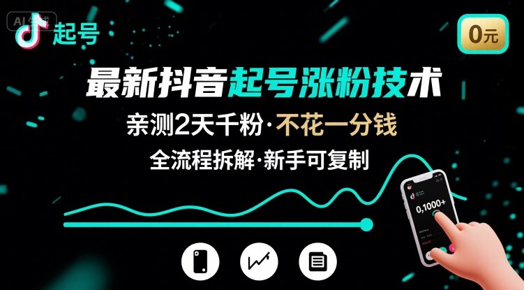 最新抖音起号涨粉技术，亲测2天千粉，不花一分钱，全流程拆解-米创网