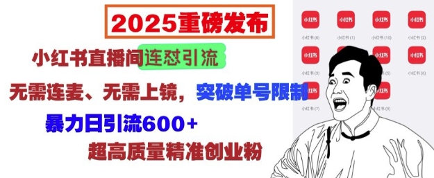 2025重磅发布：小红书直播间连怼引流，无需连麦、无需上镜，突破单号限制，暴力日引流600+-米创网