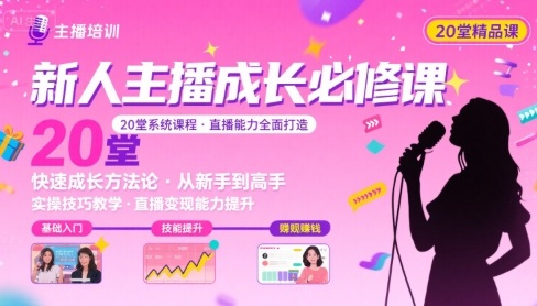 新人主播必学的20堂培训课，让主播快速成长的必学课程，帮你直播能力快速打造的实操方法-米创网