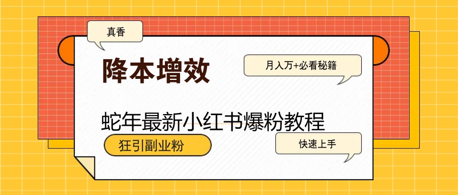 蛇年最新小红书爆粉教程，狂引副业粉，月入万+必看-米创网