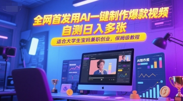 全网首发用AI一键制作爆款视频，自测日入多张，适合大学生宝妈兼职创业，保姆级教程-米创网