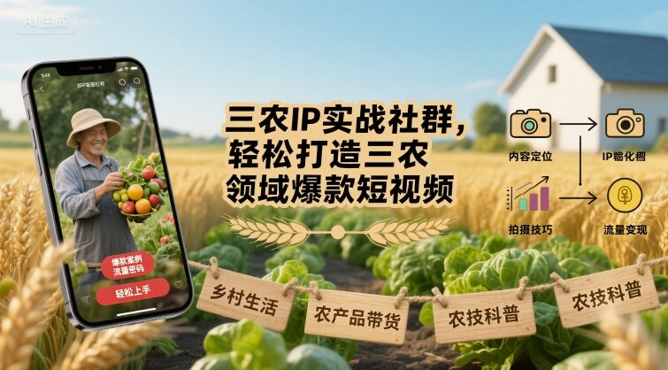 三农IP实战社群，轻松打造三农领域爆款短视频-米创网
