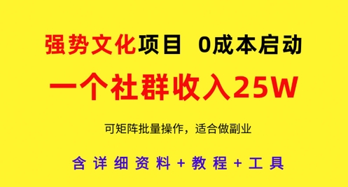 强势文化项目，一个社群收入25个W，0成本启动，可矩阵批量操作，原创详细实操教程-米创网