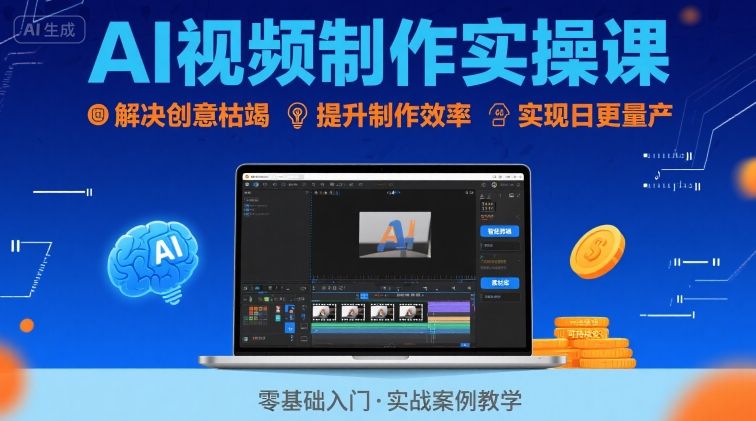 Ai视频制作实操课，解决创意枯竭、效率低下痛点，实现日更量产可持续变现-米创网