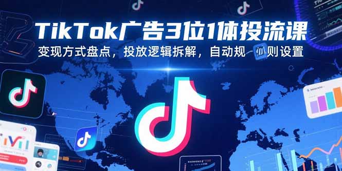 TikTok广告3位1体投流课，变现方式盘点，投放逻辑拆解，自动规则设置-米创网
