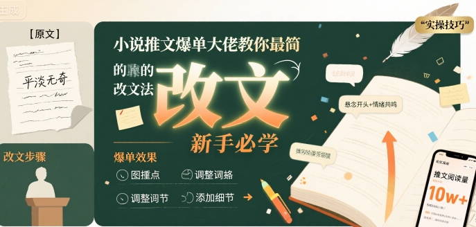 小说推文爆单大佬教你最简单的改文方法实操课，新手必学-米创网