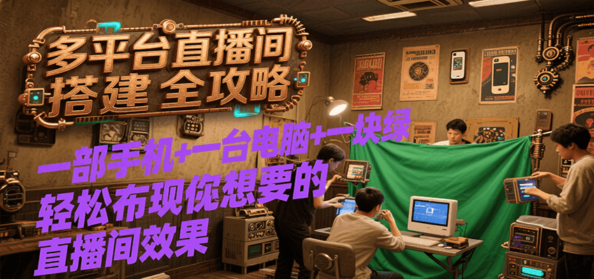 多平台直播间搭建全攻略，一部手机+一台电脑+一块绿布轻松实现你想要的直播间效果-米创网