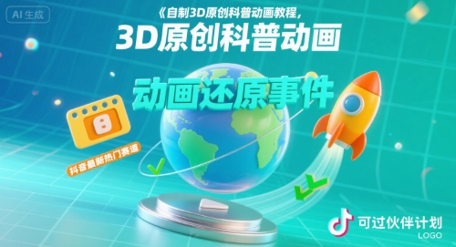 自制3D原创科普动画教程，动画还原事件，抖音最新热门赛道，可过伙伴计划-米创网