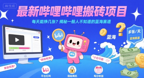 最新哔哩哔哩上B站搬砖项目，每天能挣几张？揭秘一般人不知道的蓝海赛道-米创网