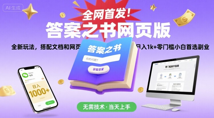 全网首发！答案之书网页版，全新玩法，搭配文档和网页，日入1k+零门槛小白首选副业【揭秘】-米创网