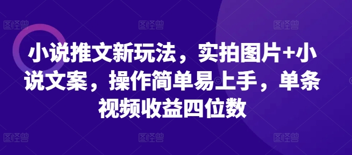 小说推文新玩法，实拍图片+小说文案，操作简单易上手，单条视频收益四位数-米创网
