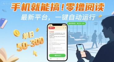手机就能搞！零撸阅读挂G，最新平台，一键自动运行，随时随地挣，单日50-3张+【揭秘】-米创网