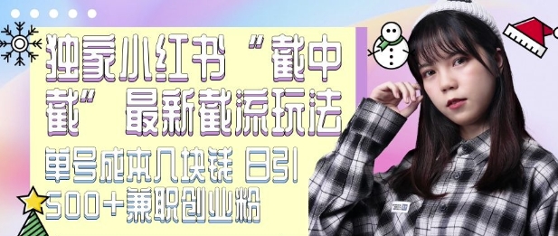 最新小红书截流玩法 独家截中截 单号成本几块钱 日引500+CY粉JZ粉-米创网