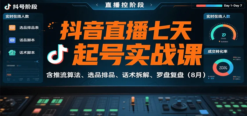 抖音直播七天起号实战课：含推流算法、选品排品、话术拆解、罗盘复盘(8月)-58创客