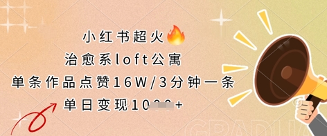 小红书超火的治愈系loft公寓，单条作品点赞16W，3分钟一条，单日变现数张-米创网