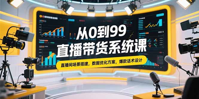 从0到99直播带货系统课，直播间场景搭建，数据优化方案，爆款话术设计-米创网
