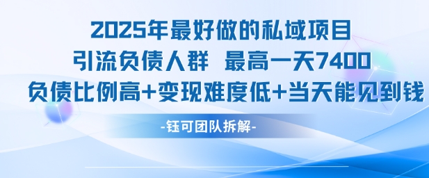 2025年最好做的私域项目，引流负债人群，最高一天变现7.4k，人群占比高，变现难度低，当天就能见到钱-米创网