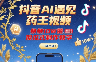 抖音AI遇见药王视频，条条10W赞，快速起千粉万粉号，傻瓜式制作教学-米创网