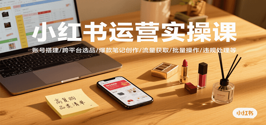 小红书运营实操课，账号搭建/跨平台选品/爆款笔记创作/流量获取/批量操作/违规处理等-米创网