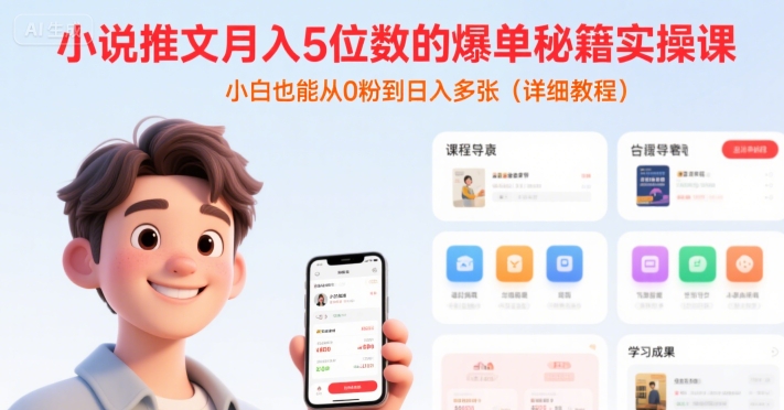 小说推文月入5位数的爆单秘籍实操课，，小白也能从0粉到日入多张(详细教程)-米创网