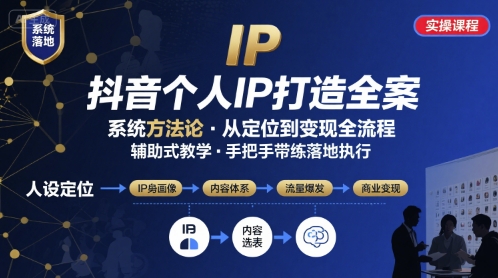 抖音个人IP系统落地实操大课，实操课程，辅助落地-米创网