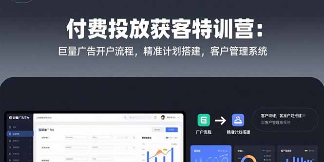 付费投放获客特训营：巨量广告开户流程，精准计划搭建，客户管理系统-米创网