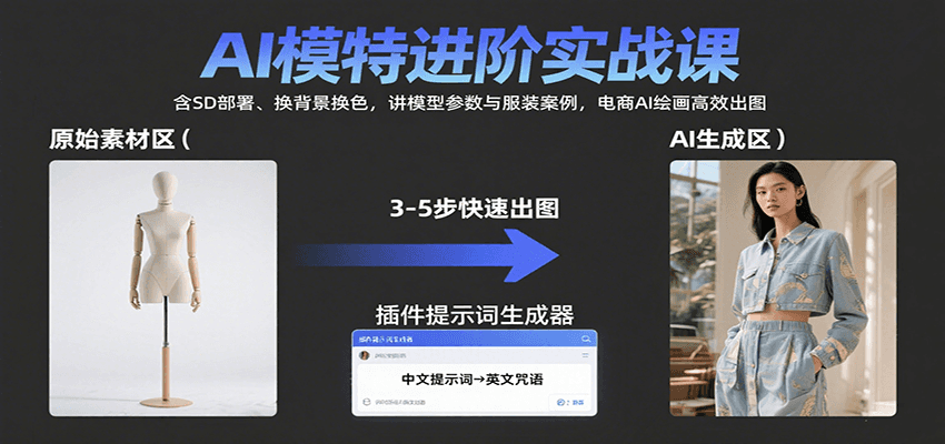 AI模特进阶实战课：含SD部署、换背景换色，讲模型参数与服装案例，电商AI绘画高效出图-米创网