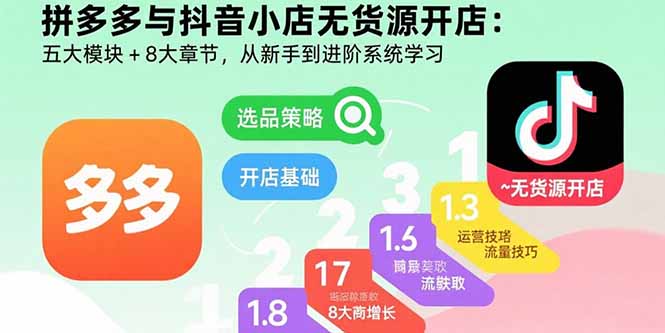 拼多多与抖音小店无货源开店：五大模块+8大章节，从新手到进阶系统学习-米创网
