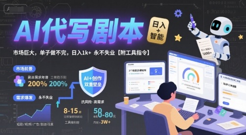 AI代写剧本，市场巨大，单子做不完，日入1k+ 永不失业【附工具指令】-米创网
