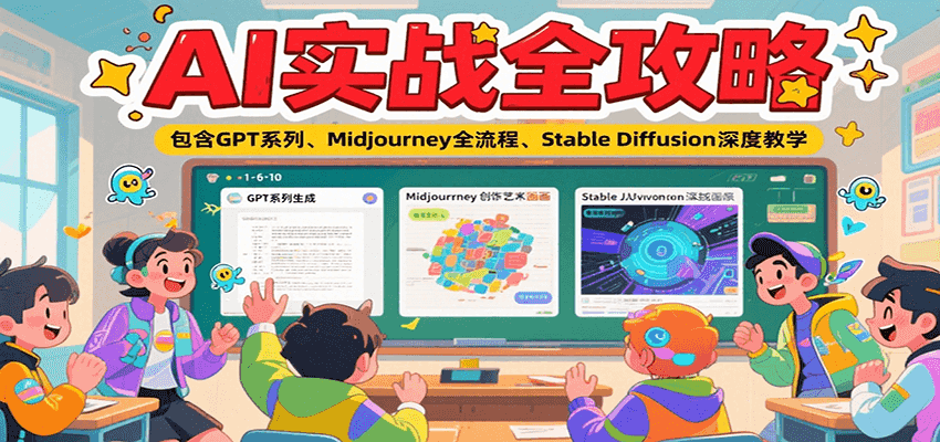 AI实战全攻略，包含GPT系列、Midjourney全流程、Stable Diffusion深度教学-米创网
