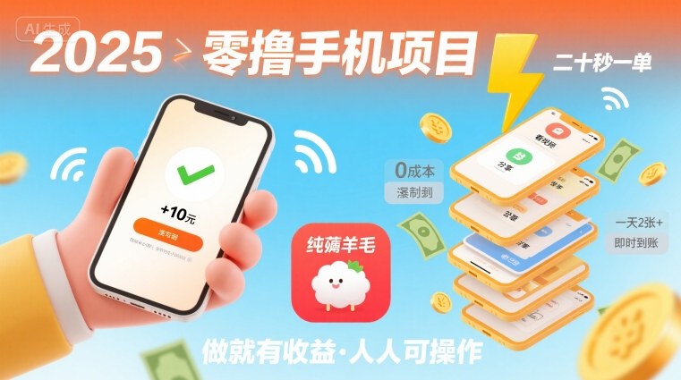 2025年零撸手机项目，二十秒一单，纯薅羊毛 一天2张+做就有-米创网