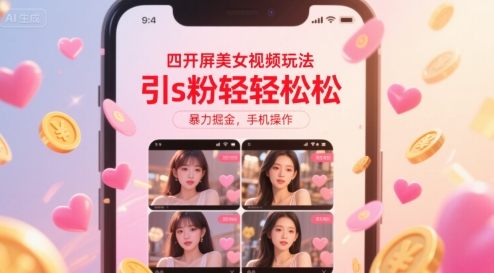 四开屏美女视频玩法，引s粉轻轻松松，暴力掘金，手机操作【揭秘】-米创网
