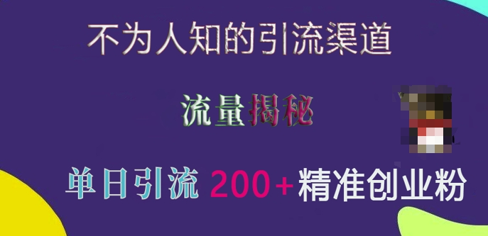 不为人知的引流渠道，流量揭秘，实测单日引流200+精准创业粉【揭秘】-米创网