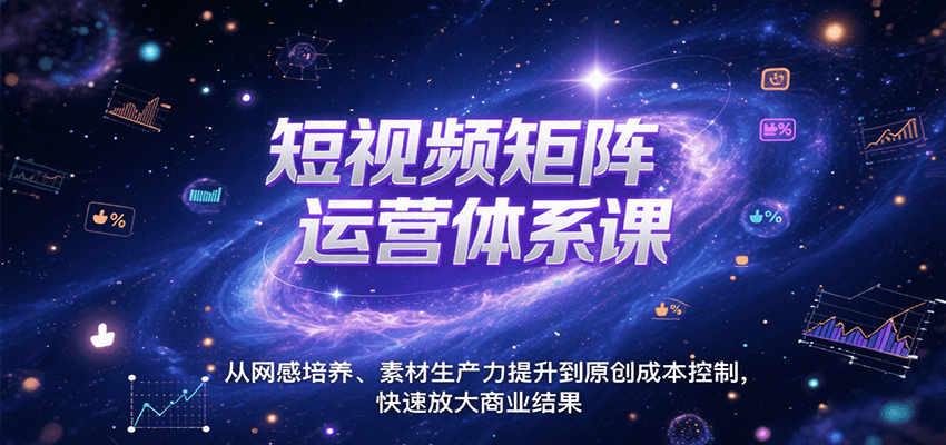 短视频矩阵运营体系课，从网感培养、素材生产力提升到原创成本控制，快速放大商业结果-米创网