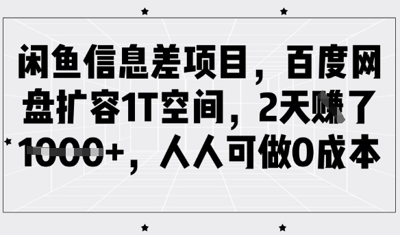 闲鱼信息差项目，百度网盘扩容1T空间，2天收益1k+，人人可做0成本-米创网