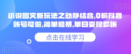 小说推文图文新玩法之动静结合，0粉抖音账号可做，简单粗暴，单日变现多张-米创网