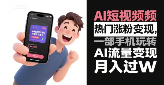 AI短视频热门涨粉变现，一部手机玩转AI流量变现，月入过W-米创网