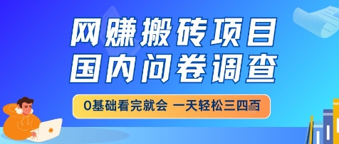 网创搬砖项目，国内问卷调查，小白轻松上手，一天三四张的也不难，干就完了【揭秘】-米创网