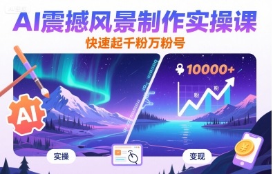 AI震撼风景制作实操课，快速起千粉万粉号-米创网