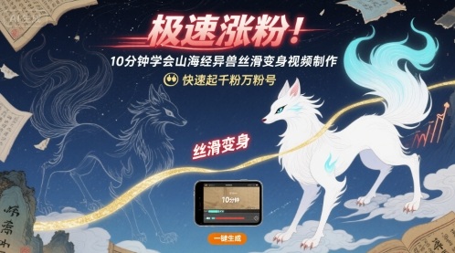 极速涨粉！10分钟学会山海经异兽丝滑变身视频制作，快速起千粉万粉号-米创网