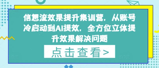 信息流效果提升集训营，从账号冷启动到AI提效，全方位立体提升效果解决问题-米创网