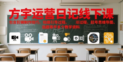 方宇运营日记线下课，包含剪辑制作技巧、拍摄引导过程、起号思维导图、选题等多个教学资料-米创网