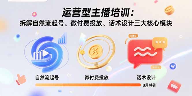 运营型主播培训：拆解自然流起号、微付费投放、话术设计三大核心模块-8月-米创网