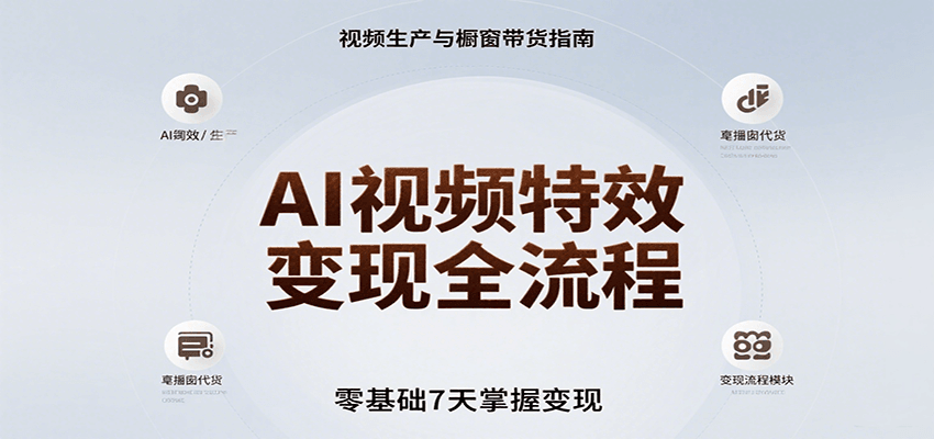 AI视频特效变现全流程，零基础7天掌握视频生产到橱窗带货变现-米创网