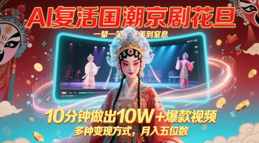 AI复活国潮京剧花旦，一颦一笑美到窒息，10分钟做出10W+爆款视频，多种变现方式，月入五位数-米创网