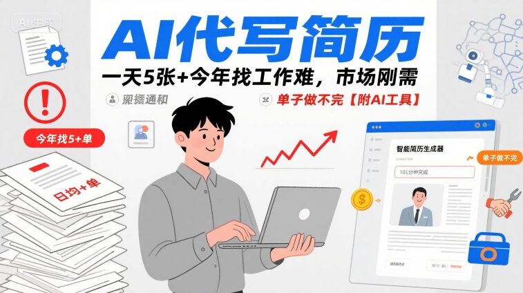 AI代写简历，一天5张+今年找工作难，市场刚需，单子做不完【附AI工具】-米创网