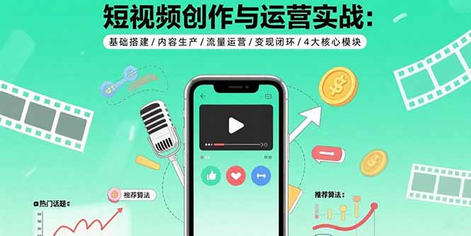 短视频创作与运营实战：基础搭建/内容生产/流量运营/变现闭环/4大核心模块-米创网