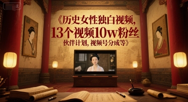 历史女性独白视频，13个视频10w粉丝，伙伴计划，视频号分成等-米创网
