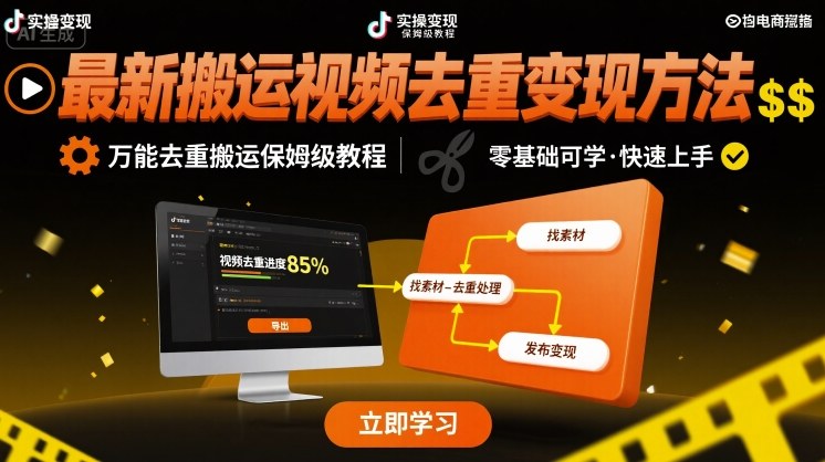 最新搬运视频去重变现方法，万能去重搬运保姆级教程-米创网